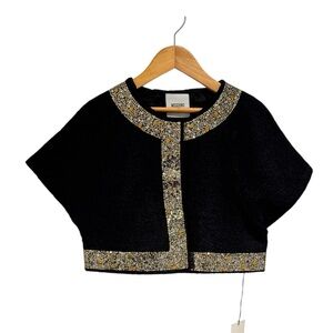 MOSCHINO Kid Black Boucle Jacket with Sequin Embellishments - size 6